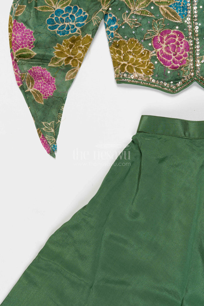 The Nesavu Girls Sharara / Plazo Set Girls Designer Palazzo Set for Weddings and Festive Wear Nesavu Nesavu Girls Georgette Palazzo Set With Designer Sequence Embroidery For Weddings And Festive Occasions
