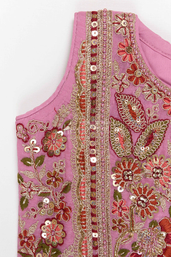 The Nesavu Girls Sharara / Plazo Set Girls Designer Sharara Set for Wedding Receptions Nesavu Nesavu Girls Georgette Sharara Set With Designer Embroidery For Wedding Receptions And Festive Events