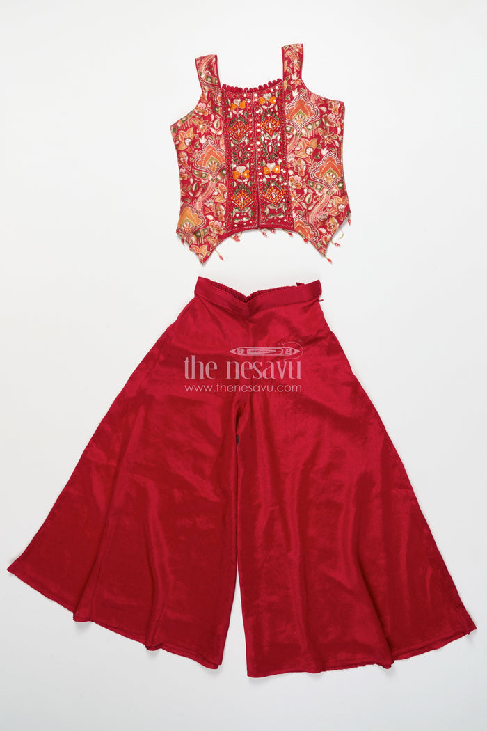The Nesavu Girls Sharara / Plazo Set Girls Designer Sharara Set for Weddings and Grand Festive Occasions Nesavu 26 (6Y) / Red GPS744A-26 Nesavu girls georgette sharara set designer embroidery weddings festive celebrations