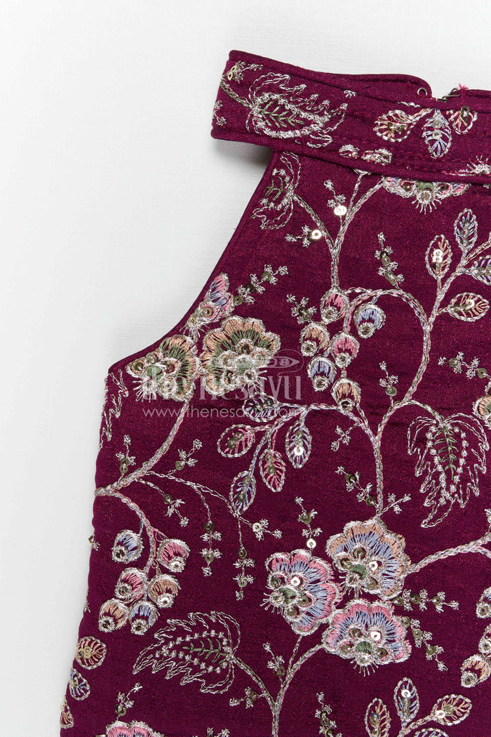 The Nesavu Girls Sharara / Plazo Set Girls Designer Sharara Set with Embroidered Top for Festive Wear Nesavu Nesavu girls designer viscose blend silk sharara set with embroidered top for festive wear