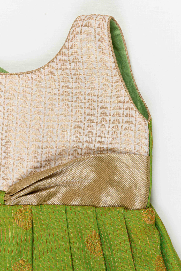 The Nesavu Girls Kanchi Silk Frock Girls Designer Silk Frock for Weddings and Festive Occasions Nesavu Nesavu Girls Semi Designer Wedding Kanchivaram Silk Frock For Weddings And Festive Celebrations