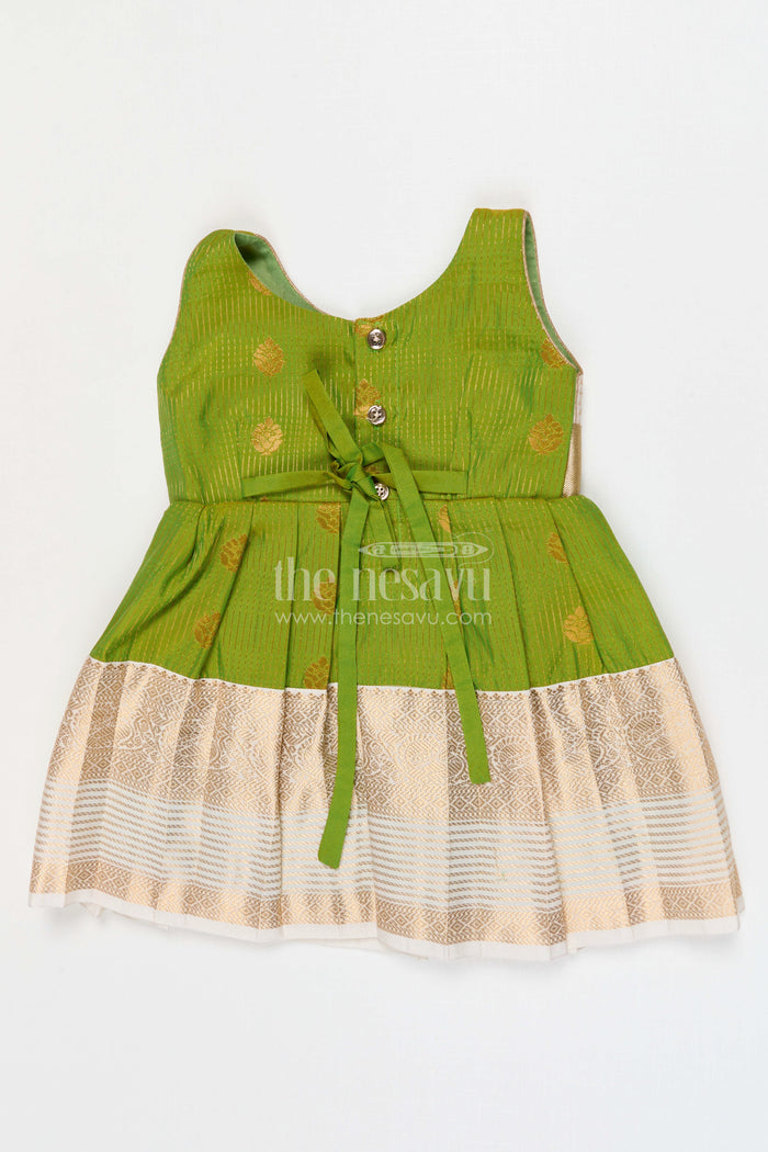 The Nesavu Girls Kanchi Silk Frock Girls Designer Silk Frock for Weddings and Festive Occasions Nesavu Nesavu Girls Semi Designer Wedding Kanchivaram Silk Frock For Weddings And Festive Celebrations