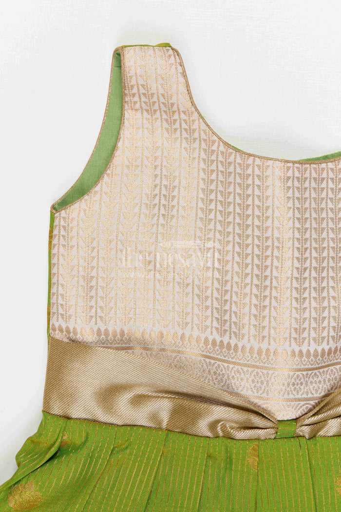The Nesavu Girls Kanchi Silk Frock Girls Designer Silk Frock for Weddings and Festive Occasions Nesavu Nesavu Girls Semi Designer Wedding Kanchivaram Silk Frock For Weddings And Festive Celebrations