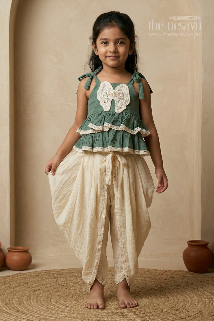 The Nesavu Girls Dothi Sets Girls Dhoti Set for Festive Occasions and Traditional Wear Nesavu 18 (2Y) / Blue / Cotton GPS1027C-18 Nesavu girls dhoti set for festive occasions with cotton blend fabric comfortable traditional kids outfit