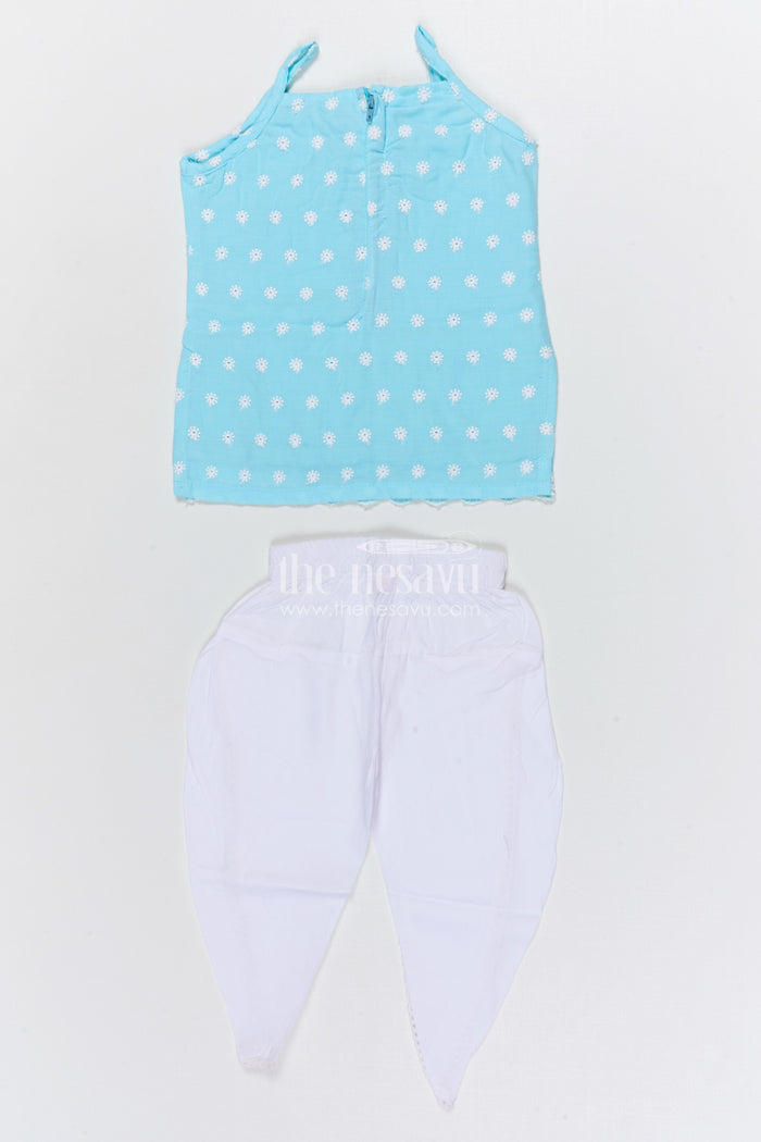 The Nesavu Girls Dothi Sets Girls Dhoti Set for School Ethnic Day and Festivals Nesavu Nesavu girls cotton dhoti set with thread embroidery for school ethnic day