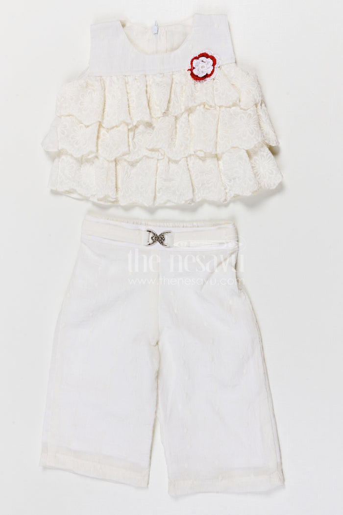 The Nesavu Girls Co-Ord Sets Girls Elegant Georgette Embroidered Co-ord Set for Special Occasions Nesavu 18 (2Y) / White / Georgette GCS019A-18 Nesavu girls georgette embroidered co-ord set for festive occasions and stylish kids wear