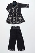 The Nesavu Girls Co-Ord Sets Girls Embroidered Black Georgette Plazo Set for Evening Functions Nesavu 24 (5Y) / Black GPS863A-24 Nesavu girls black georgette plazo set thread embroidery festive cultural functions