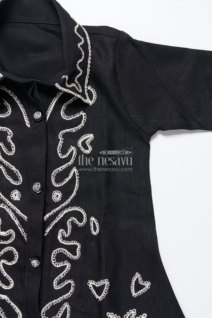 The Nesavu Girls Co-Ord Sets Girls Embroidered Black Georgette Plazo Set for Evening Functions Nesavu Nesavu girls black georgette plazo set thread embroidery festive cultural functions