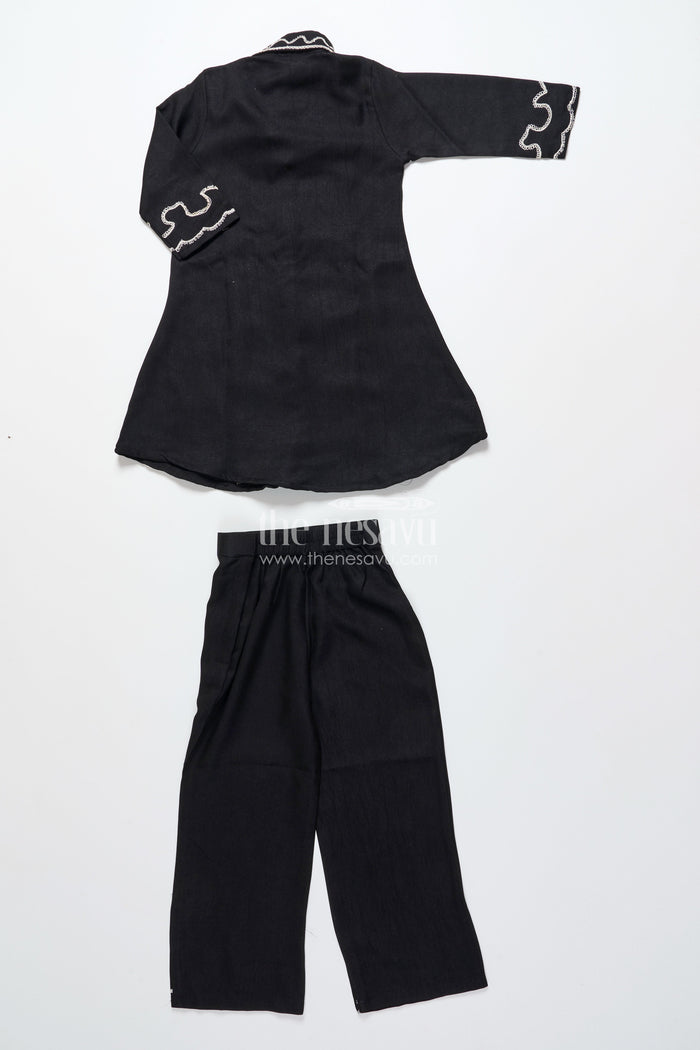The Nesavu Girls Co-Ord Sets Girls Embroidered Black Georgette Plazo Set for Evening Functions Nesavu Nesavu girls black georgette plazo set thread embroidery festive cultural functions