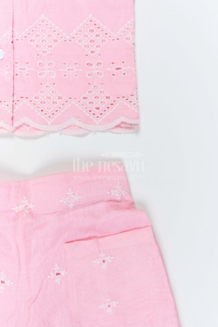 The Nesavu Girls Co-Ord Sets Girls Embroidered Co Ord Outfit for Festive Family Gatherings Nesavu Nesavu Girls Embroidered Hakoba Co Ord Outfit With Puff Sleeves For Festive Celebrations