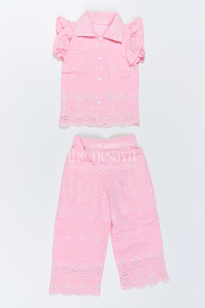 The Nesavu Girls Co-Ord Sets Girls Embroidered Co Ord Outfit for Festive Family Gatherings Nesavu Nesavu Girls Embroidered Hakoba Co Ord Outfit With Puff Sleeves For Festive Celebrations