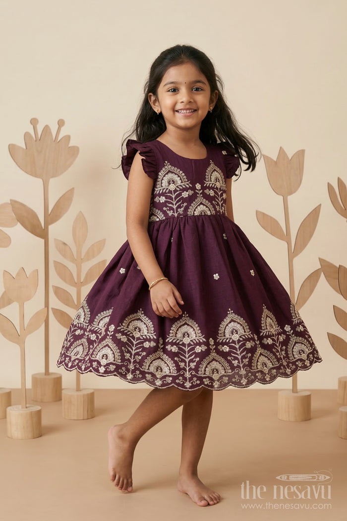 The Nesavu Girls Cotton Frock Girls Embroidered Cotton Frock for Birthdays and Festive Gatherings Nesavu 20 (3Y) / Purple / Cotton GFC2132B-20 Nesavu girls cotton embroidered frock for birthday parties festive gatherings and special events