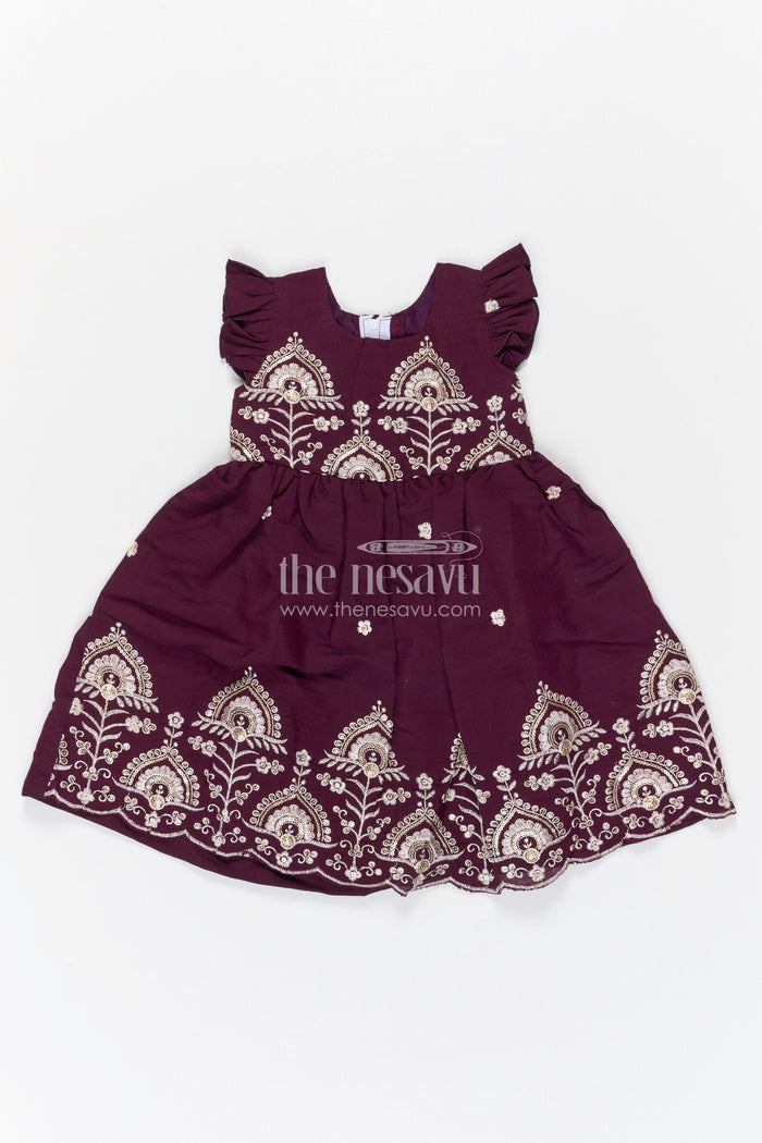 The Nesavu Girls Cotton Frock Girls Embroidered Cotton Frock for Birthdays and Festive Gatherings Nesavu 20 (3Y) / Purple / Cotton GFC2132B-20 Nesavu girls cotton embroidered frock for birthday parties festive gatherings and special events
