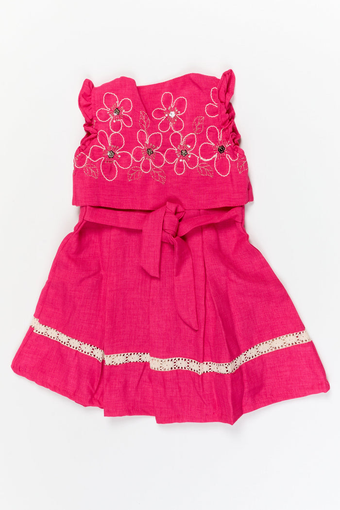 The Nesavu Girls Cotton Frock Girls Embroidered Cotton Frock with Shrug for Special Occasions Nesavu Nesavu girls cotton frock with floral shrug and thread embroidery for weddings and special functions