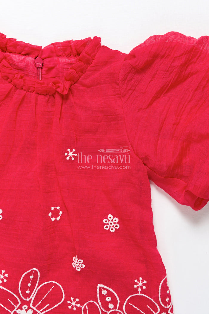 The Nesavu Girls Co-Ord Sets Girls Embroidered Cotton Plazo Set for Festive and Cultural Events Nesavu Nesavu girls embroidered plazo set traditional wear poojas cultural functions