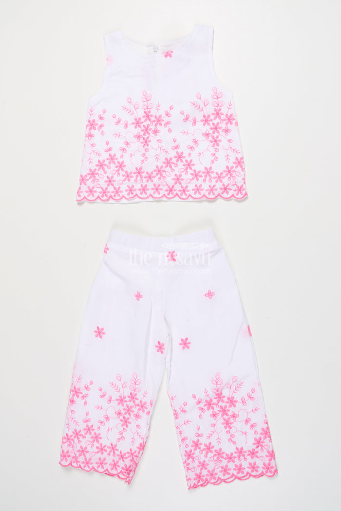 The Nesavu Girls Casual Set Girls Embroidered Cotton Set for School Ethnic Days and Cultural Outings Nesavu 18 (2Y) / Pink GPS886A-18 Nesavu girls embroidered cotton kurta set ethnic school day cultural family occasions