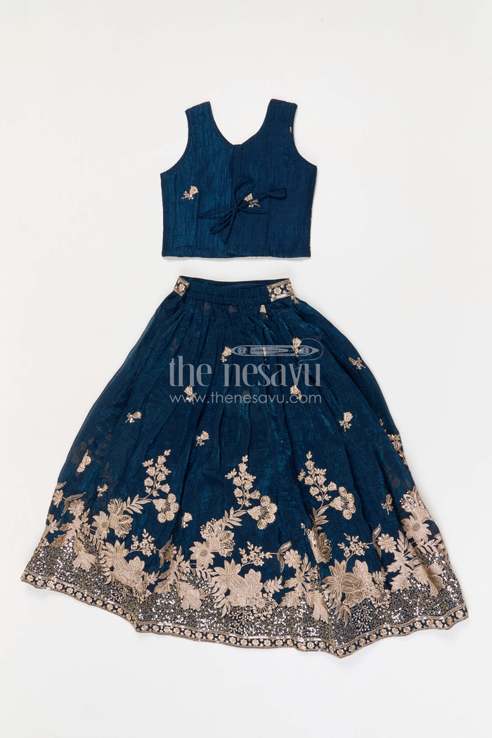 The Nesavu Girls Lehenga Choli Girls Embroidered Design Lehenga Choli for Weddings and Festive Occasions Nesavu Nesavu girls silk crepe embroidered lehenga choli for weddings and festive celebrations