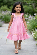 The Nesavu Girls Cotton Frock Girls Embroidered Frock for Birthdays and Festive Gatherings Nesavu 20 (3Y) / Pink / Cotton GFC2250A-20 Nesavu Girls Embroidered Cotton Blend Frock For Birthday Parties And Festive Family Occasions