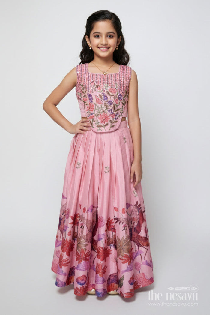 The Nesavu Girls Lehenga Choli Girls Embroidered Lehenga Choli for Weddings and Festive Functions Nesavu 24 (5Y) / Peach GL725A-24 Nesavu girls embroidered lehenga choli georgette weddings festive celebrations
