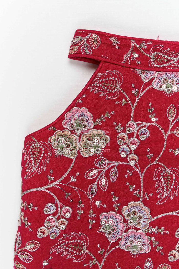 The Nesavu Girls Sharara / Plazo Set Girls Embroidered Sharara Set for Festive Celebrations and Special Occasions Nesavu Nesavu girls viscose blend silk embroidered sharara set for festive occasions