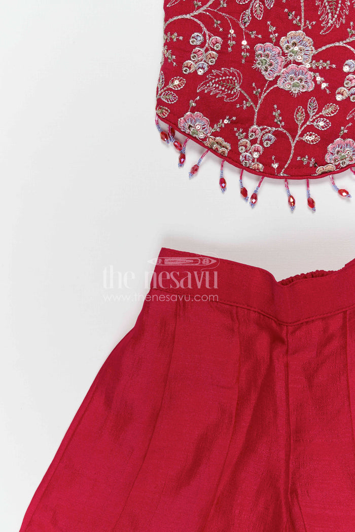 The Nesavu Girls Sharara / Plazo Set Girls Embroidered Sharara Set for Festive Celebrations and Special Occasions Nesavu Nesavu girls viscose blend silk embroidered sharara set for festive occasions