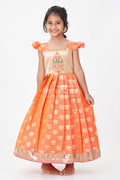 The Nesavu Girls Silk Gown Girls Ethnic Anarkali Gown in Pink Semi Banaras Silk with Paithani Yoke and Festive Flare Nesavu 18 (2Y) / Pink / Style 1 GA322AA-18 Nesavu Girls Ethnic Anarkali Gown in Pink Banaras Silk with Paithani Embroidered Yoke and Golden Motifs