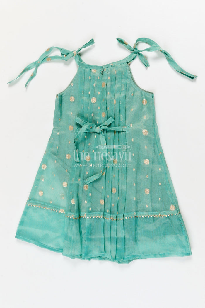 The Nesavu Girls Cotton Frock Girls Ethnic Frock for Pooja, Navaratri and Festive Occasions Nesavu Nesavu girls tissue silk frock with tie-up straps for Navaratri and festive occasions