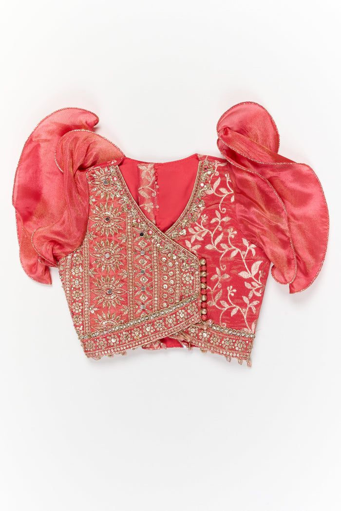 The Nesavu Girls Ethnic Lehenga Girls Ethnic Lehenga with Designer Yoke for Traditional Ceremonies Nesavu Nesavu ethnic lehenga for girls with kora tissue silk and designer yoke – perfect for weddings and ceremonies