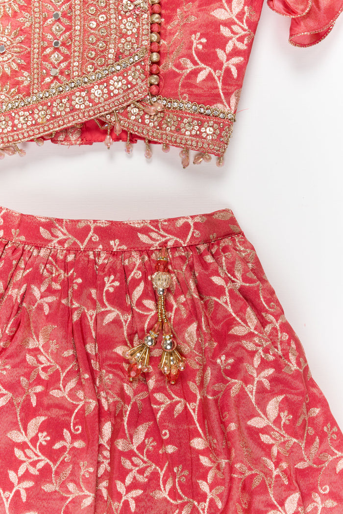 The Nesavu Girls Ethnic Lehenga Girls Ethnic Lehenga with Designer Yoke for Traditional Ceremonies Nesavu Nesavu ethnic lehenga for girls with kora tissue silk and designer yoke – perfect for weddings and ceremonies