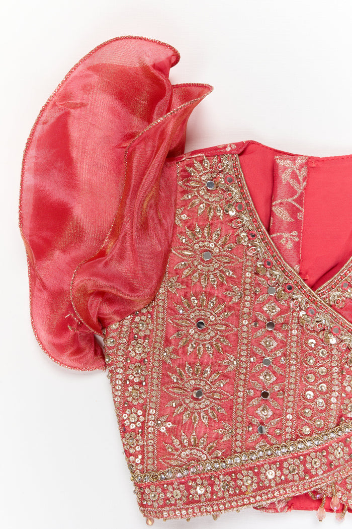 The Nesavu Girls Ethnic Lehenga Girls Ethnic Lehenga with Designer Yoke for Traditional Ceremonies Nesavu Nesavu ethnic lehenga for girls with kora tissue silk and designer yoke – perfect for weddings and ceremonies