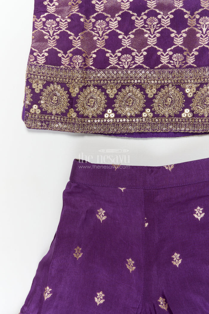 The Nesavu Girls Sharara / Plazo Set Girls Ethnic Sharara Set for Family Weddings and School Functions Nesavu Nesavu ethnic sharara set for girls with jacquard blouse – perfect for weddings and school functions