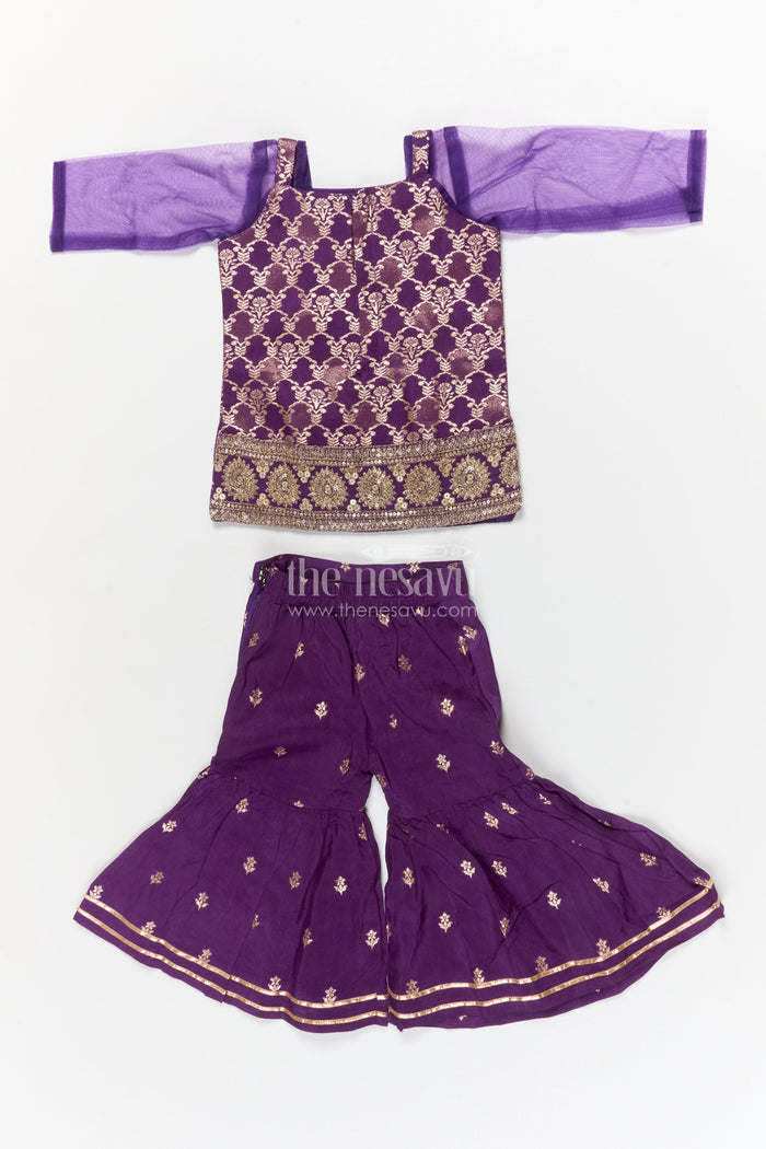 The Nesavu Girls Sharara / Plazo Set Girls Ethnic Sharara Set for Family Weddings and School Functions Nesavu Nesavu ethnic sharara set for girls with jacquard blouse – perfect for weddings and school functions
