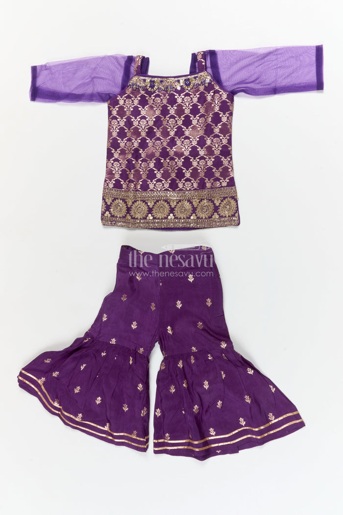 The Nesavu Girls Sharara / Plazo Set Girls Ethnic Sharara Set for Family Weddings and School Functions Nesavu Nesavu ethnic sharara set for girls with jacquard blouse – perfect for weddings and school functions
