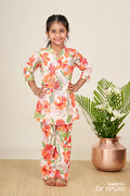 The Nesavu Girls Sharara / Plazo Set Girls ethnic sharara set with bright floral prints for festive comfort Nesavu 24 (5Y) / Orange GPS668A-24 Nesavu girls cotton floral sharara kurta set  festive ethnic wear summer