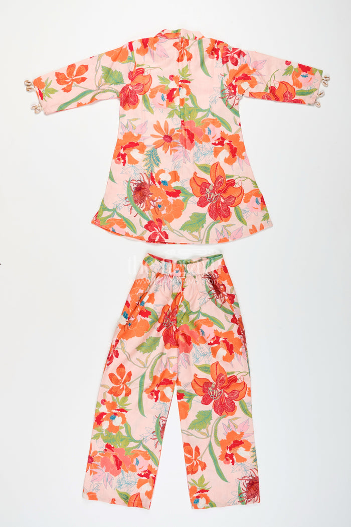 The Nesavu Girls Co-Ord Sets Girls Ethnic Sharara Set with Bright Floral Prints for Festive Comfort Nesavu Nesavu girls cotton floral sharara kurta set  festive ethnic wear summer