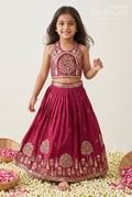 The Nesavu Girls Fancy Lehenga Girls Fancy Lehenga for Weddings and Grand Festive Celebrations Nesavu 24 (5Y) / Maroon / Viscose Silk GL922A-24 Nesavu Girls Fancy Lehenga For Weddings And Festive Occasions With Designer Embroidery Yoke Viscose Silk