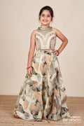 The Nesavu Girls Fancy Lehenga Girls Fancy Lehenga Set for Festive Occasions and Weddings Nesavu 18 (2Y) / Gray GL722A-18 Nesavu girls fancy lehenga set printed skirt embroidered yoke weddings festive wear