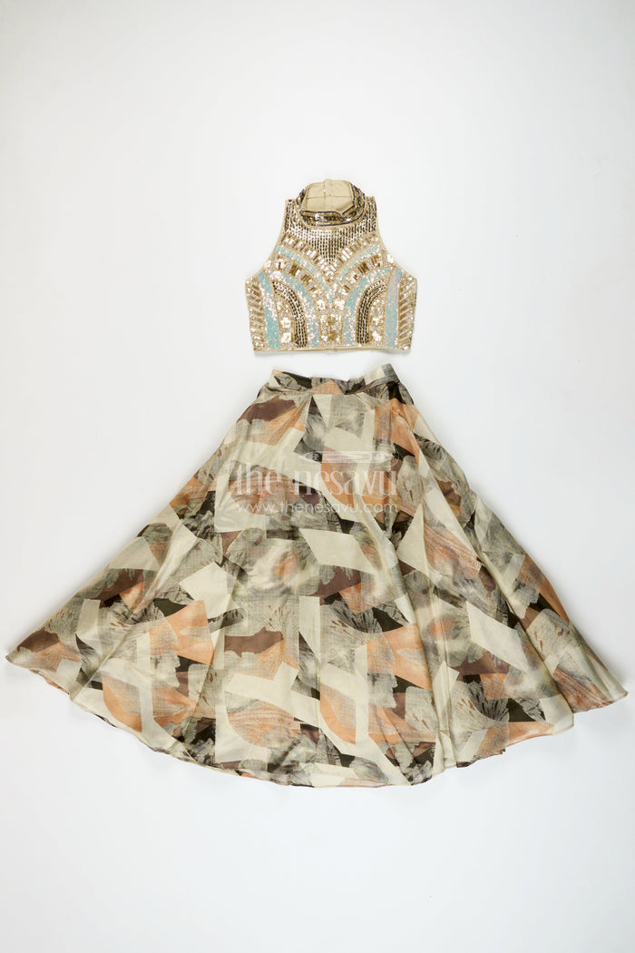 The Nesavu Girls Fancy Lehenga Girls Fancy Lehenga Set for Festive Occasions and Weddings Nesavu Nesavu girls fancy lehenga set printed skirt embroidered yoke weddings festive wear