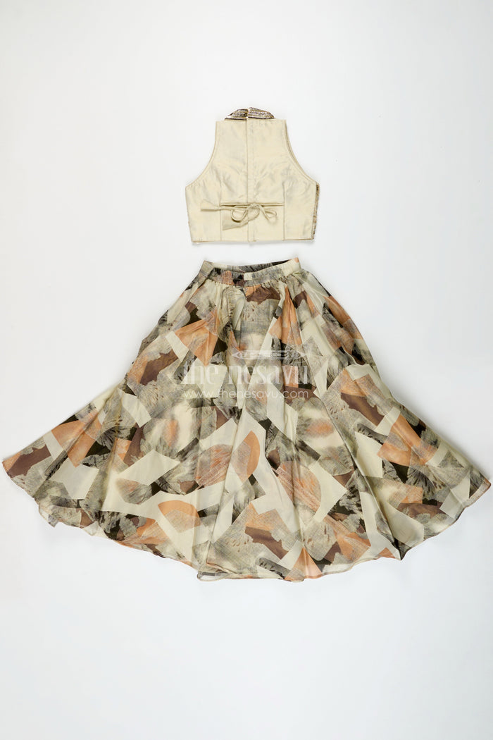 The Nesavu Girls Fancy Lehenga Girls Fancy Lehenga Set for Festive Occasions and Weddings Nesavu Nesavu girls fancy lehenga set printed skirt embroidered yoke weddings festive wear