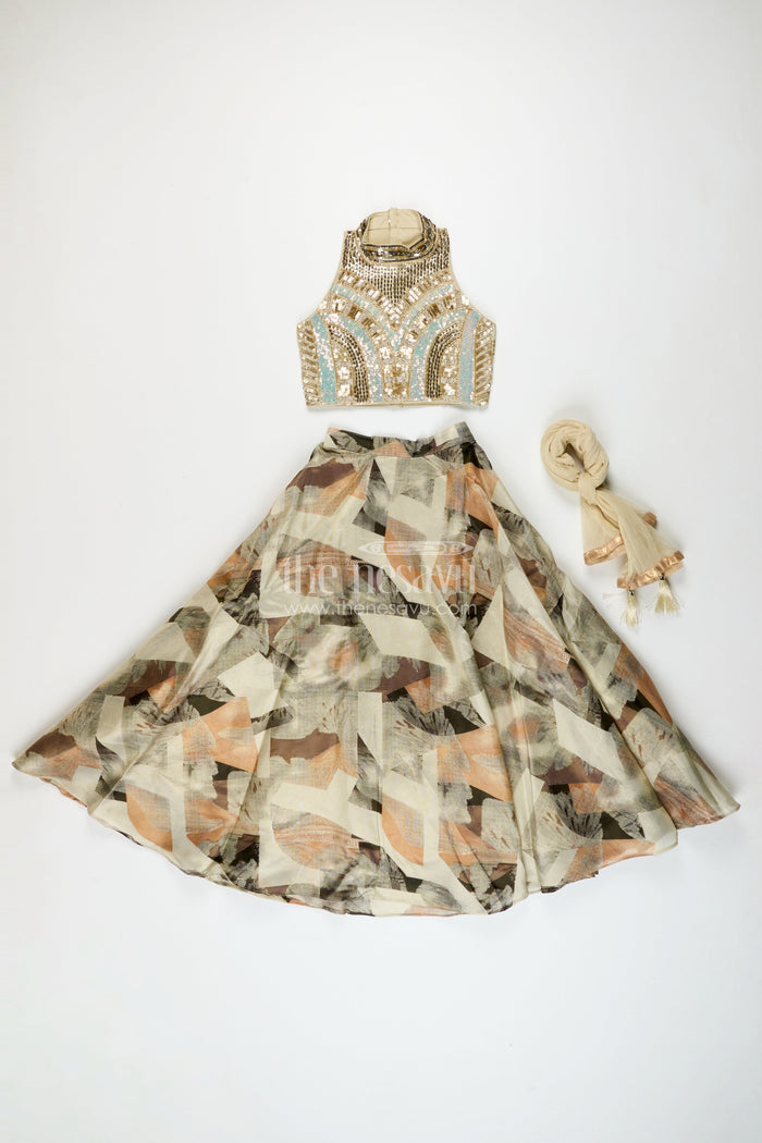 The Nesavu Girls Fancy Lehenga Girls Fancy Lehenga Set for Festive Occasions and Weddings Nesavu Nesavu girls fancy lehenga set printed skirt embroidered yoke weddings festive wear