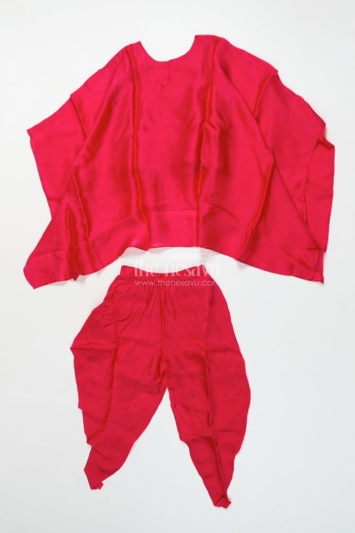 The Nesavu Girls Sharara / Plazo Set Girls Festive Draped Kurta and Dhoti Set In Viscose Muslin Silk with Embroidery Nesavu Nesavu girls embroidered silk kaftan dhoti set  festive ethnic outfit