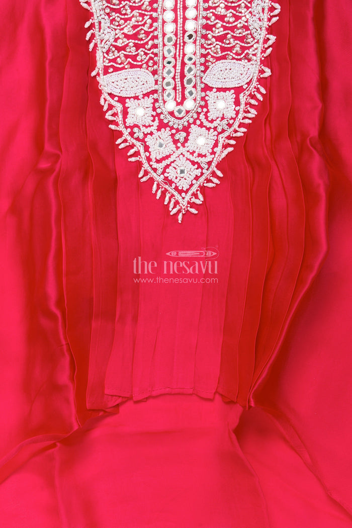 The Nesavu Girls Sharara / Plazo Set Girls Festive Draped Kurta and Dhoti Set In Viscose Muslin Silk with Embroidery Nesavu Nesavu girls embroidered silk kaftan dhoti set  festive ethnic outfit