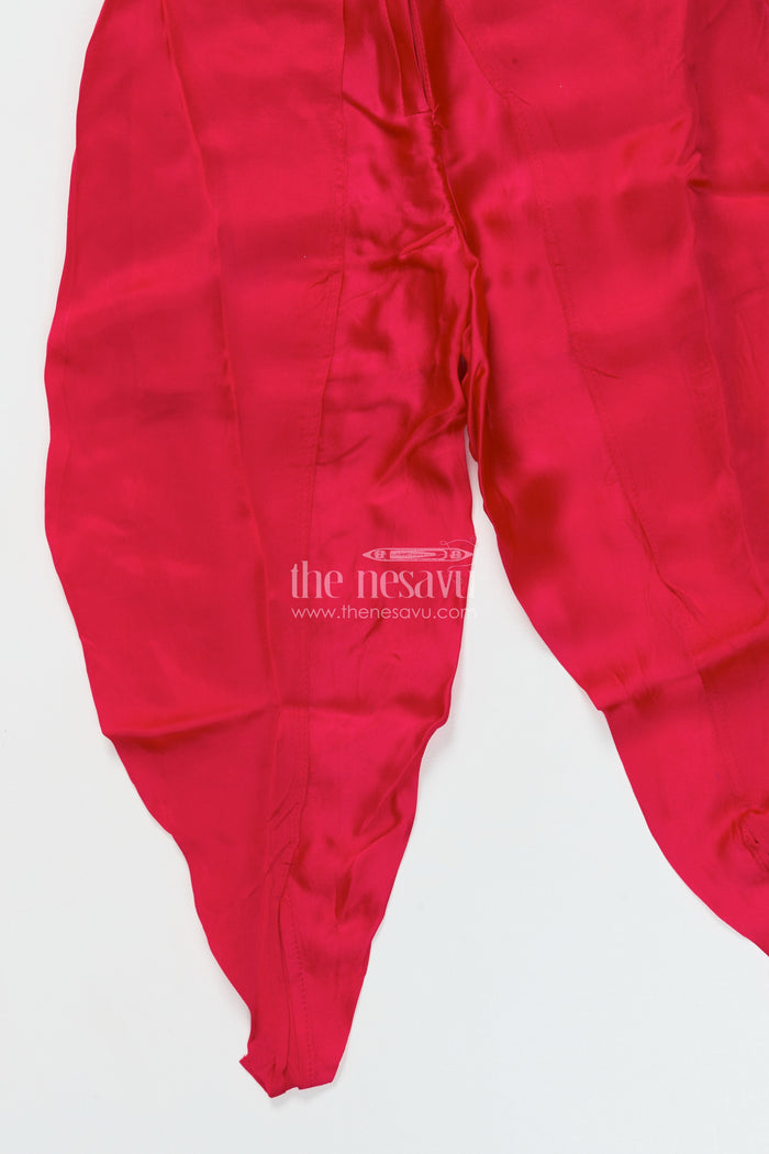The Nesavu Girls Sharara / Plazo Set Girls Festive Draped Kurta and Dhoti Set In Viscose Muslin Silk with Embroidery Nesavu Nesavu girls embroidered silk kaftan dhoti set  festive ethnic outfit
