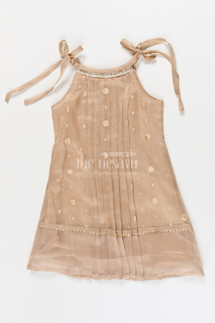 The Nesavu Girls Cotton Frock Girls Festive Frock for Cultural Programs and Family Gatherings Nesavu 22 (4Y) / Gray / Silk Blend GFC2066A-22 Nesavu girls tissue silk frock with pleats for festive events and cultural family gatherings