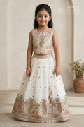 The Nesavu Girls Fancy Lehenga Girls Festive Lehenga for Weddings and Grand Celebrations Nesavu 16 (1Y) / Half white / Georgette GL885B-16 Nesavu girls crushed georgette festive lehenga for weddings and celebrations with embroidered yoke