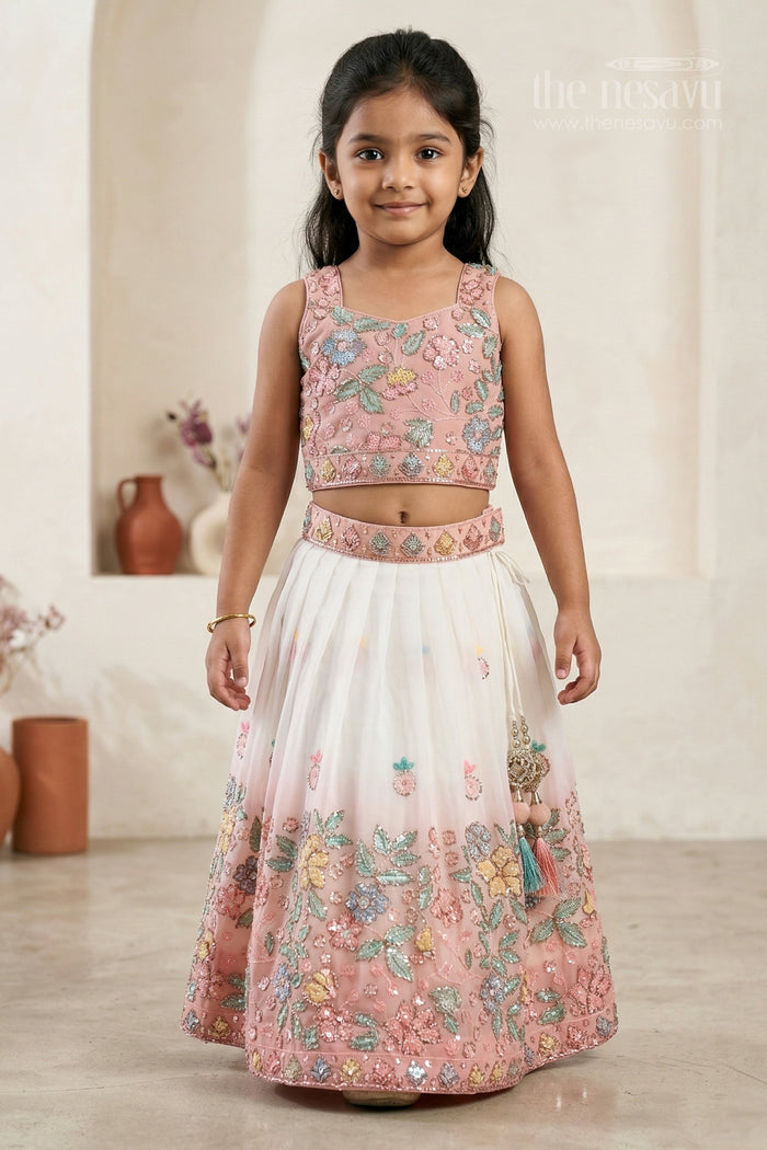 The Nesavu Girls Fancy Lehenga Girls Festive Lehenga for Weddings and Special Occasions Nesavu 16 (1Y) / Beige / Georgette GL883C-16 Nesavu girls festive georgette lehenga for weddings and special occasions with designer embroidery yoke