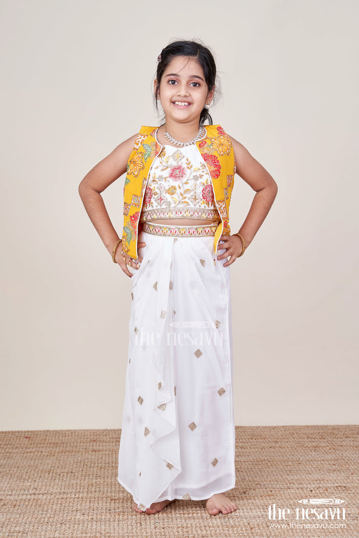 The Nesavu Girls Lehenga Choli Girls Festive Lehenga Set with Printed Dupatta and Crop Blouse Nesavu Nesavu girls festive lehenga choli set mirror work