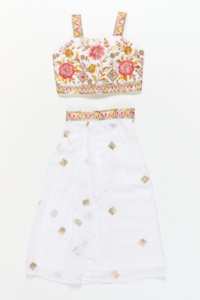 The Nesavu Girls Lehenga Choli Girls Festive Lehenga Set with Printed Dupatta and Crop Blouse Nesavu Nesavu girls festive lehenga choli set mirror work