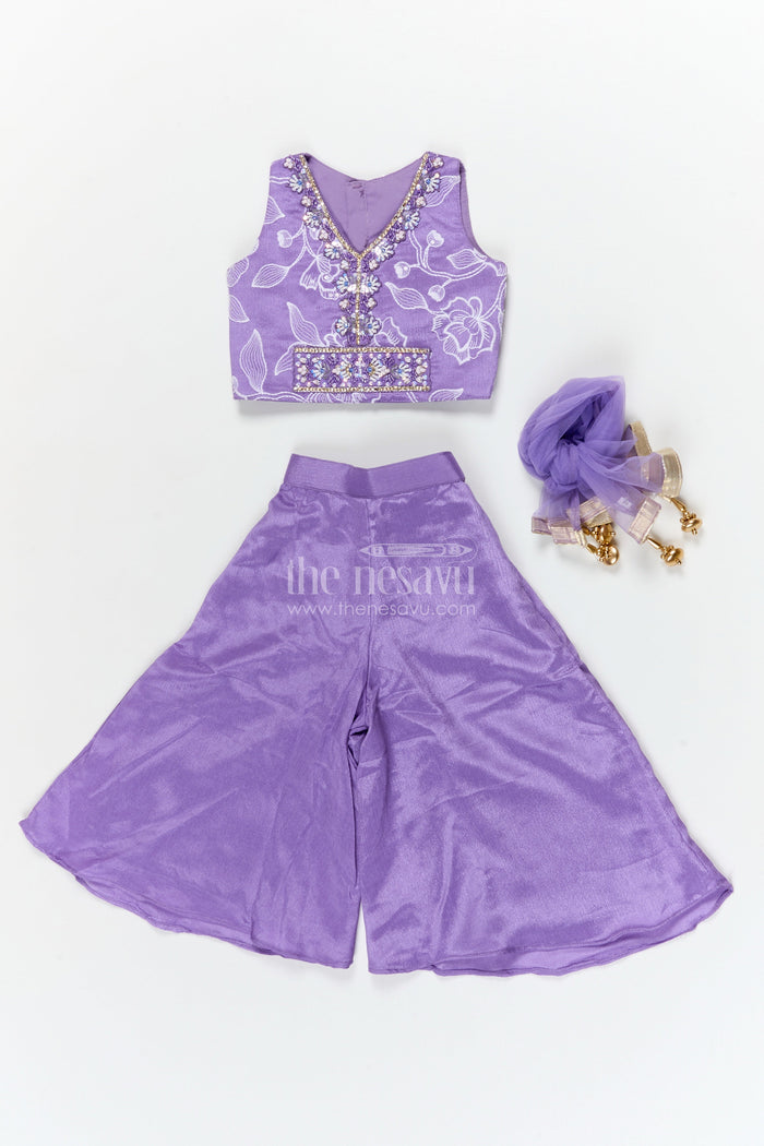 The Nesavu Girls Sharara / Plazo Set Girls Festive Palazzo Set for Weddings and School Ethnic Days Nesavu Nesavu girls palazzo set with embroidered blouse for weddings and ethnic school days