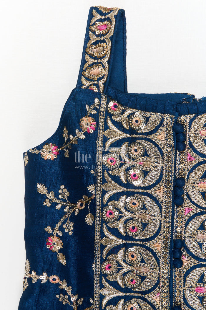 The Nesavu Girls Sharara / Plazo Set Girls Festive Plazo Set with Embroidered Blouse and Tassel Dupatta Nesavu Nesavu girls embroidered sharara set with mirror yoke and dupatta for festivals and functions